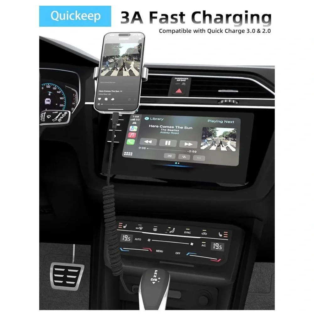 Car Carplay Cable 2Pack 3Ft Coiled Usb A To Usb C Fast Charge Cord